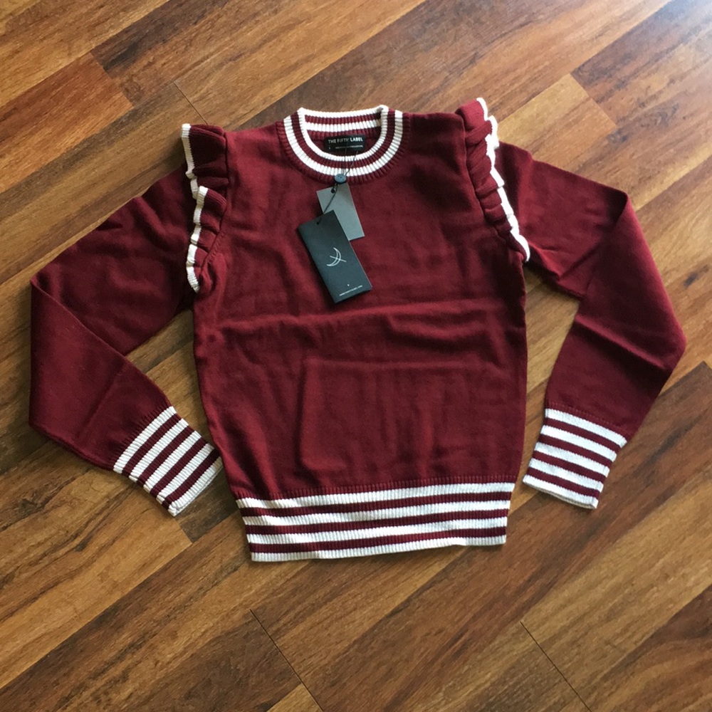 The Fifth Label Allegiance Striped Ruffled Sweater